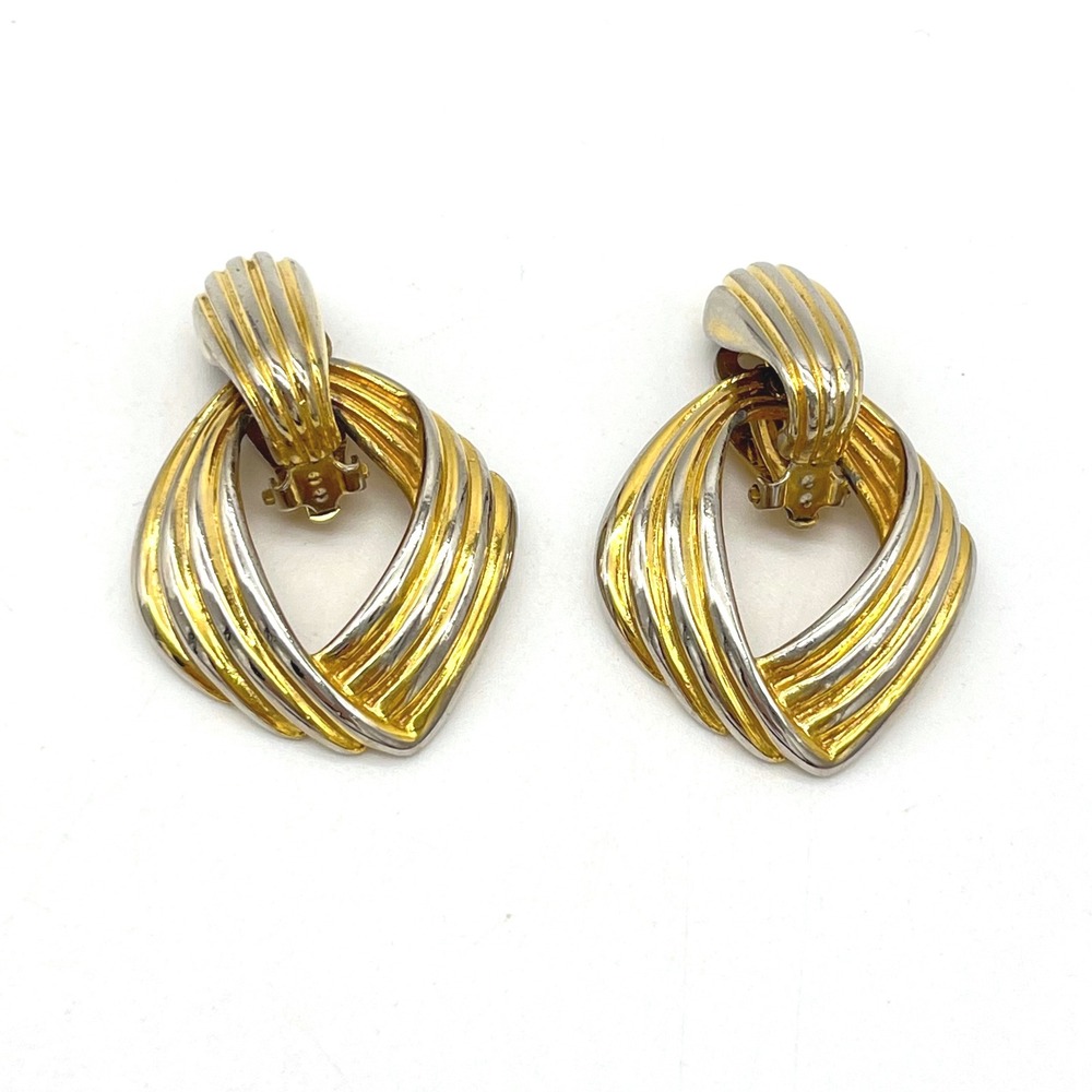 Vintage Erwin Pearl Two Tone Gold Silver Clip On Dangle Earrings Statement